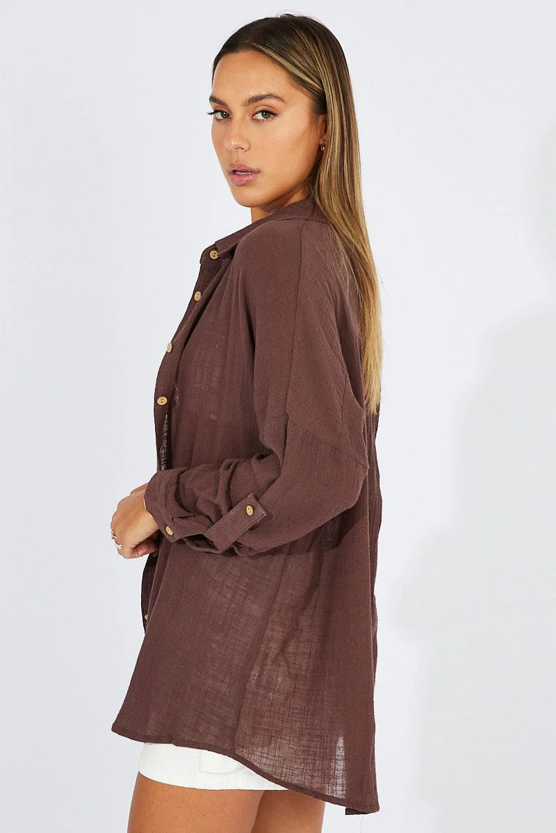 Brown Shirt Long Sleeve Cotton