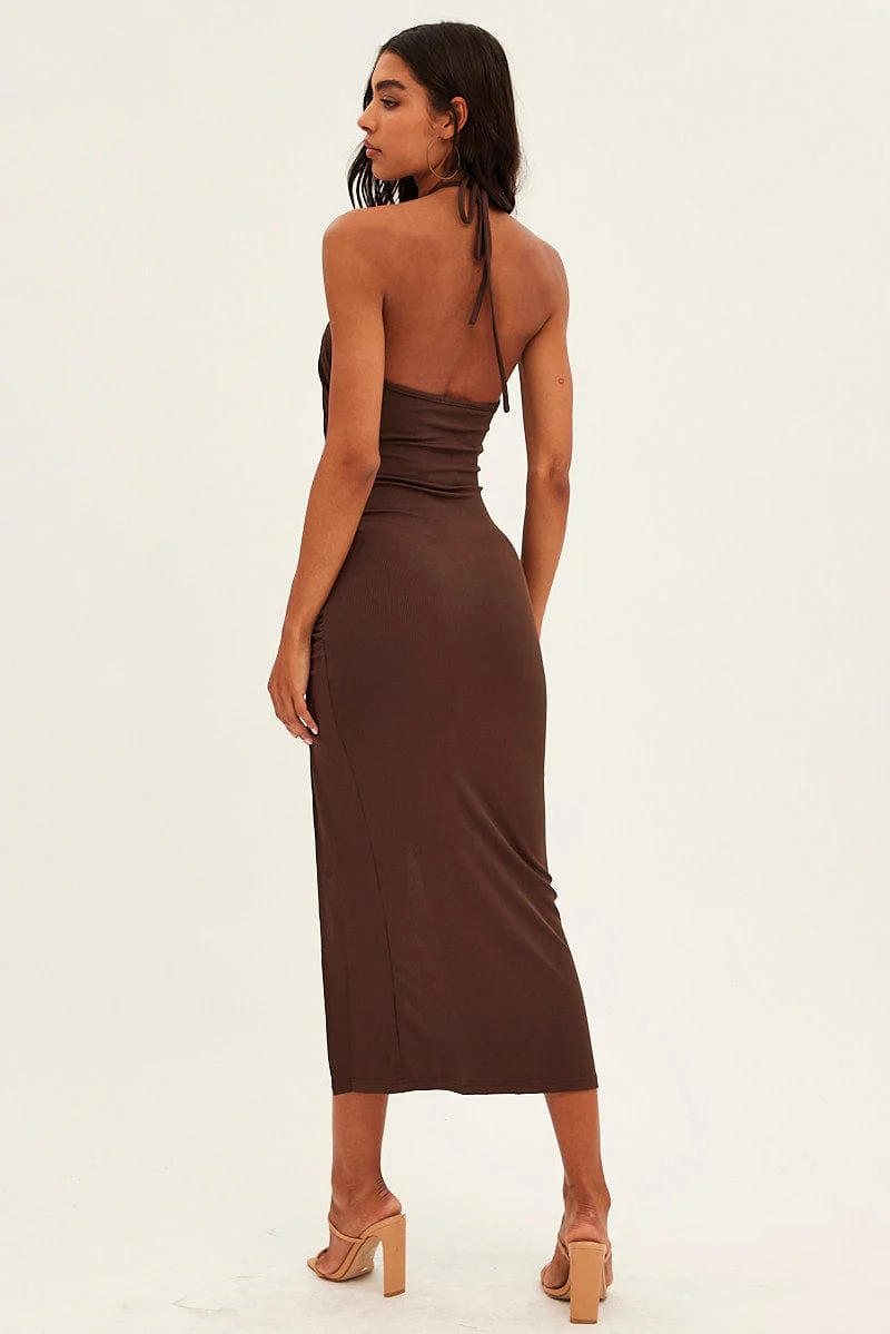 Brown Cut Out Bodycon Party Dress
