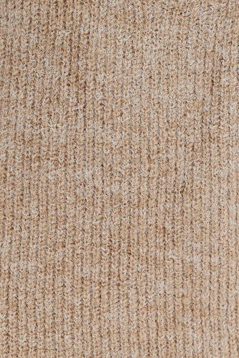 Camel Knit Dress Long Sleeve Turtleneck Zip