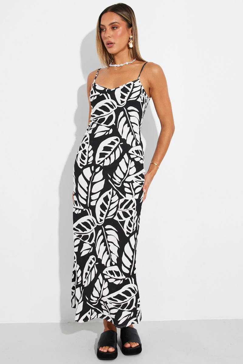 Black Abstract Maxi Dress Bias Cut