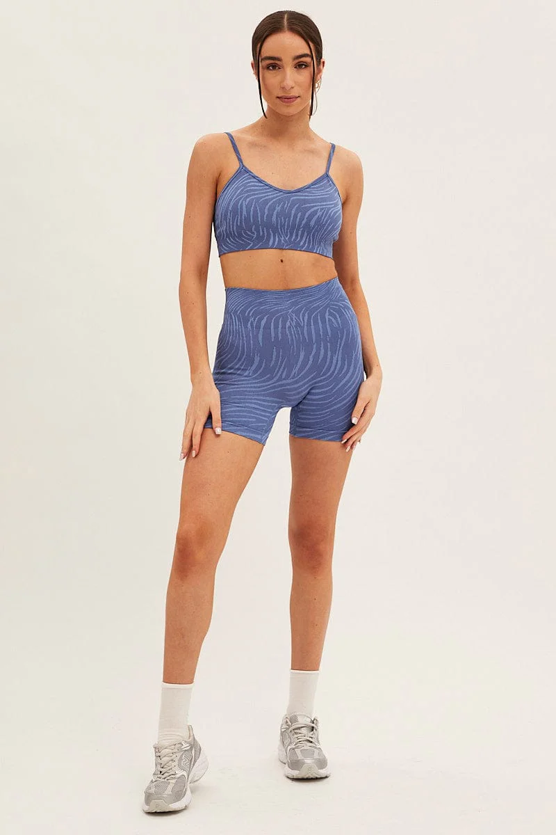 Blue Seamless Top And Bike Shorts Activewear Set