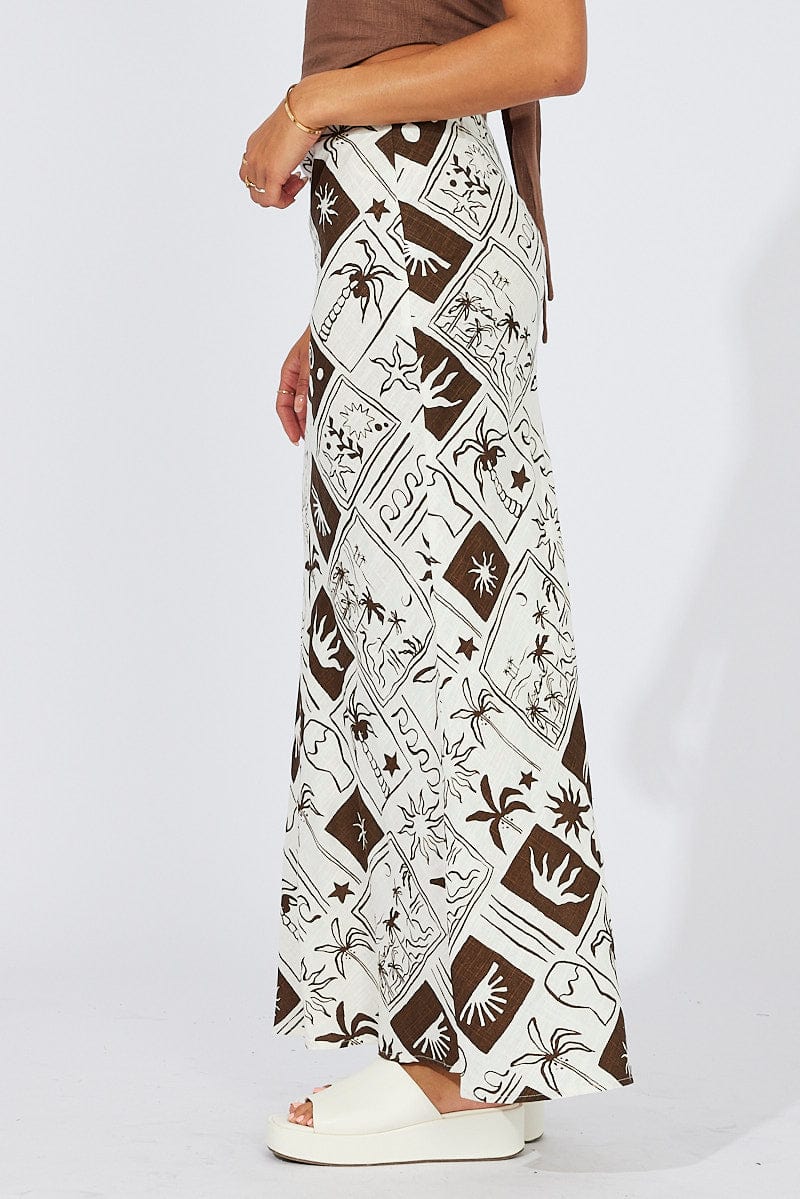 Beige Abstract Maxi Bias Skirt