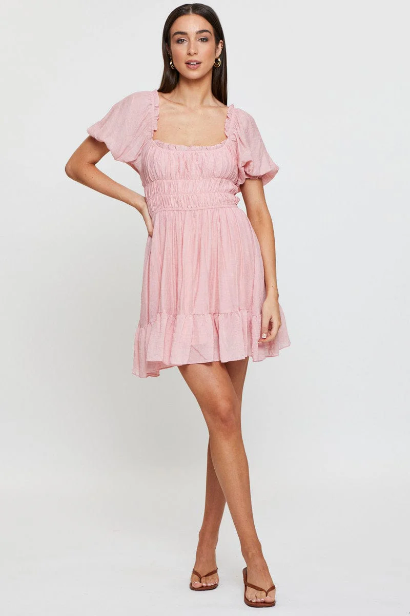 Pink Dress Short Sleeve Mini