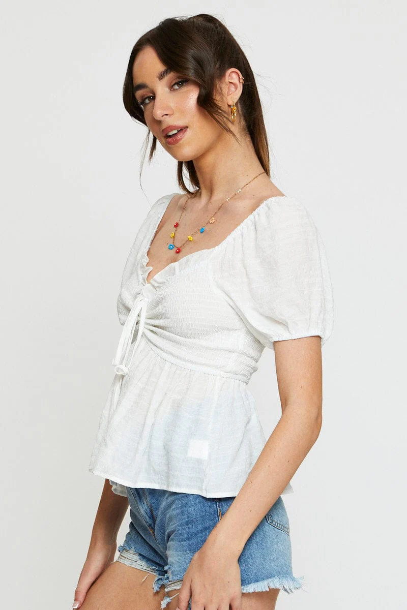 White Peplum Top Short Sleeve