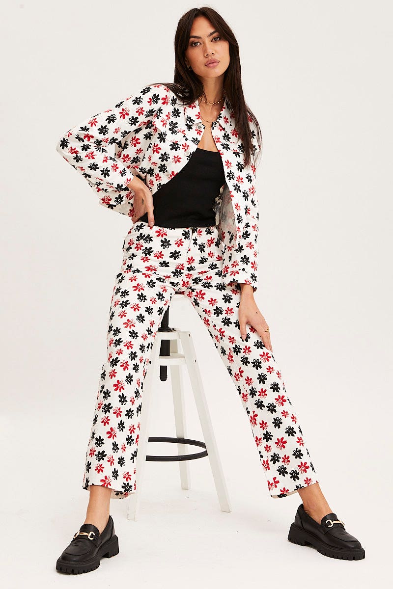 Print Crop Jacket Long Sleeve
