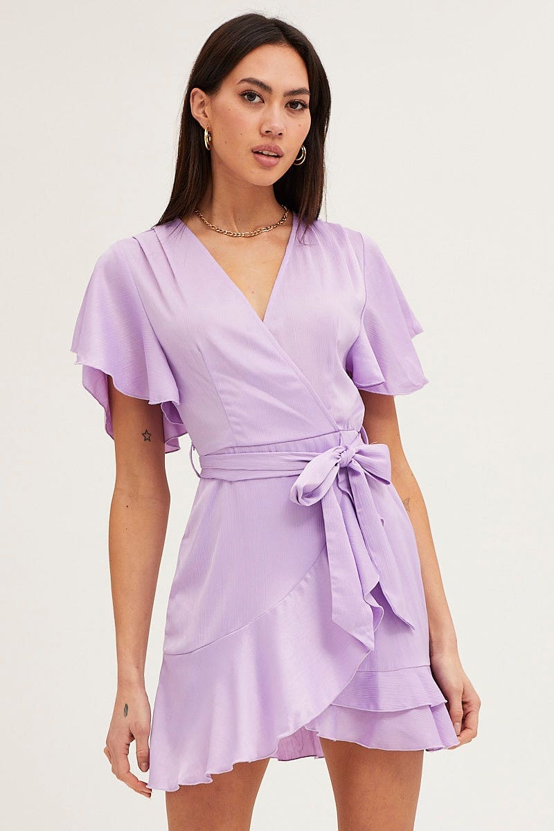 Purple Wrap Dress Evening Satin