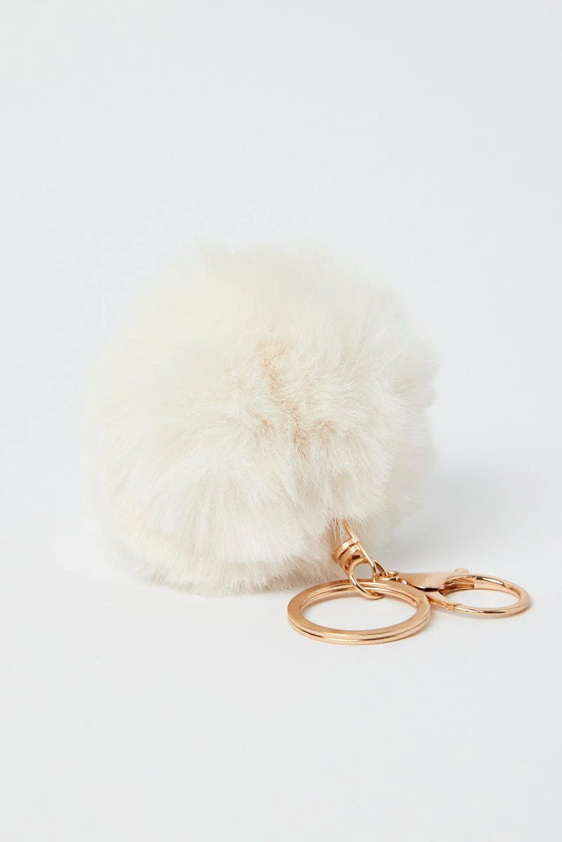 White Pom Pom Keyring