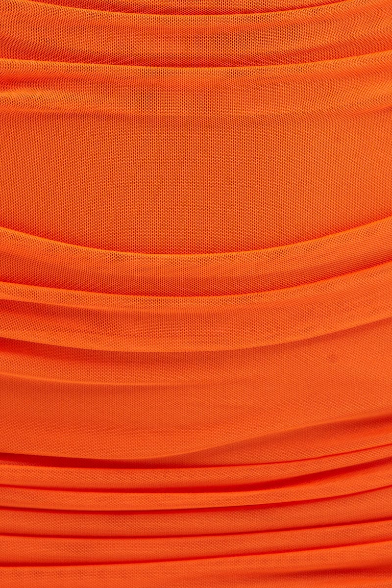 Orange Mesh Bodycon Mini Dress