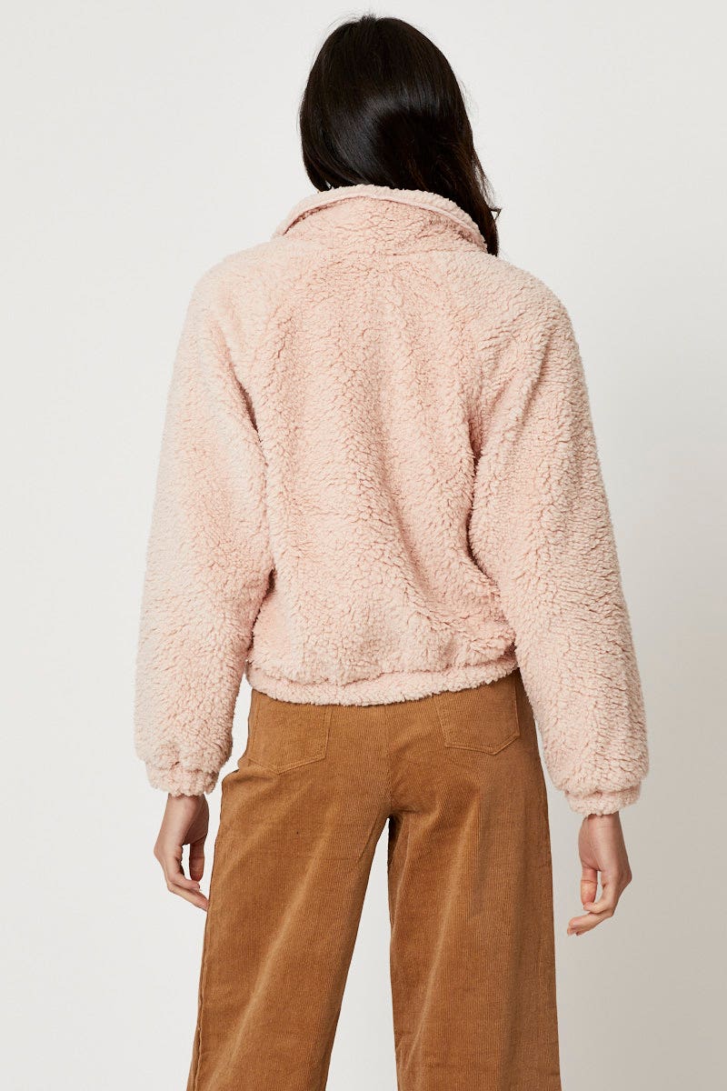 Pink Mixed Media Teddy Jacket