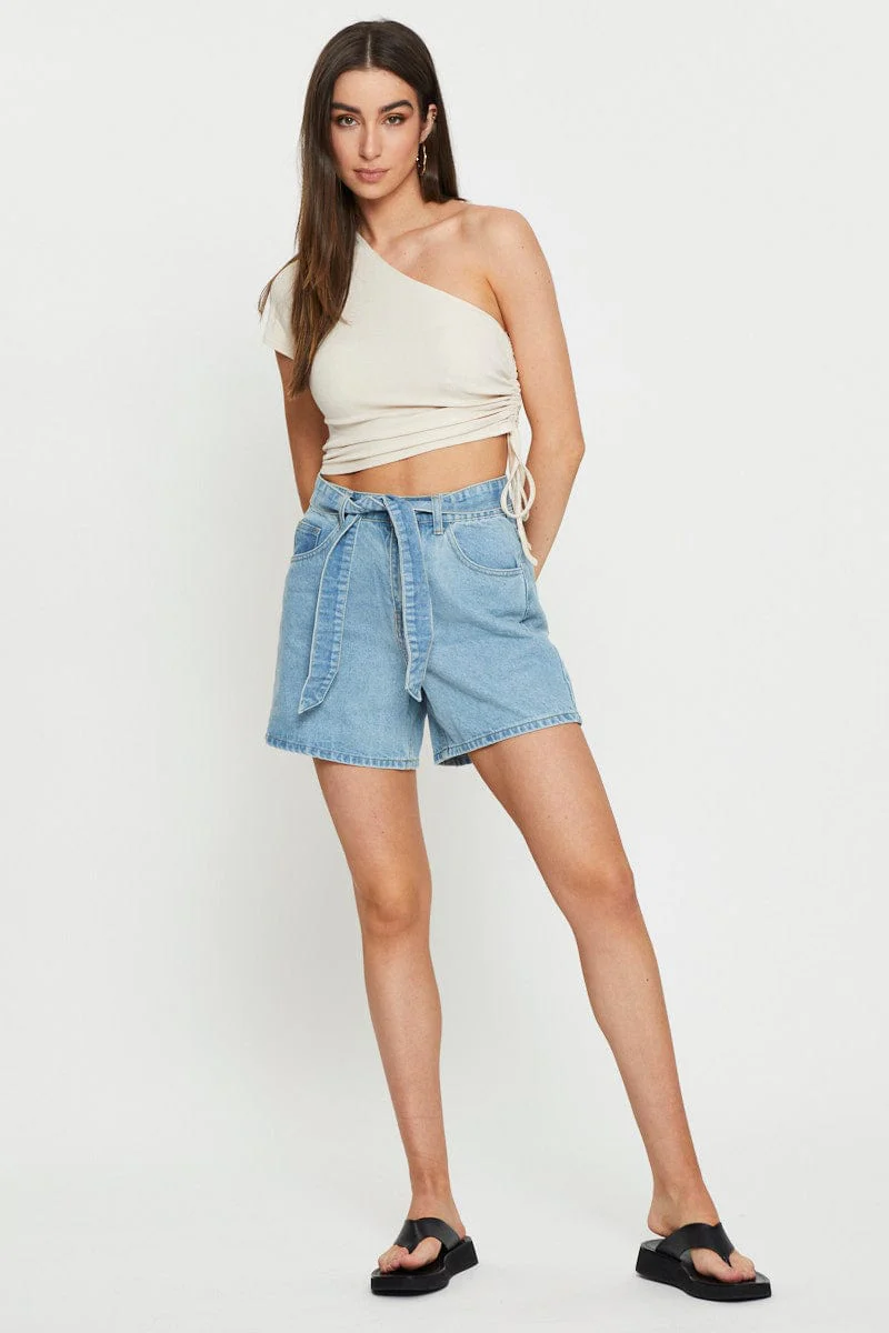 Beige Crop Top One Shoulder