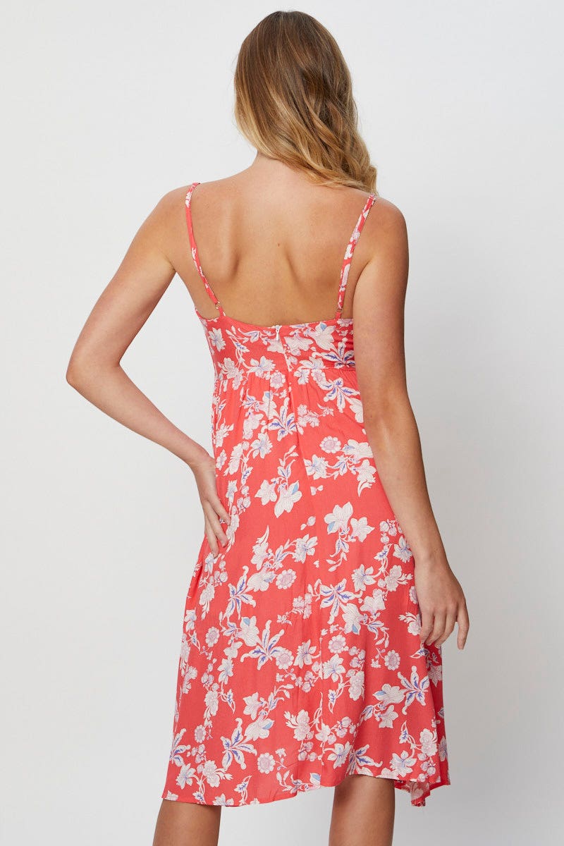 Print Midi Dress Sleeveless Square Neck