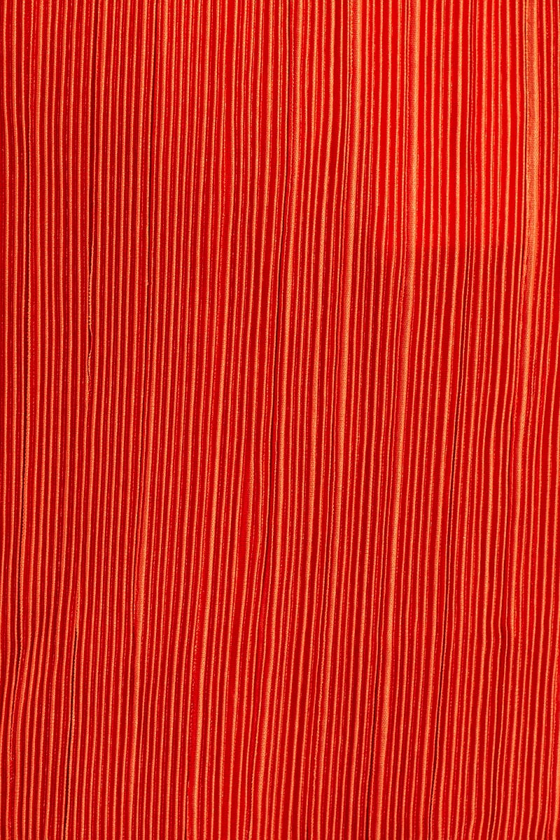 Orange Plisse Top Tie Front Long Sleeve