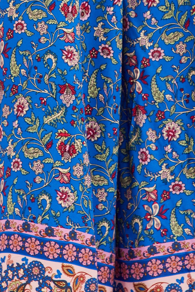 Blue Boho Wide Leg Pants High Rise