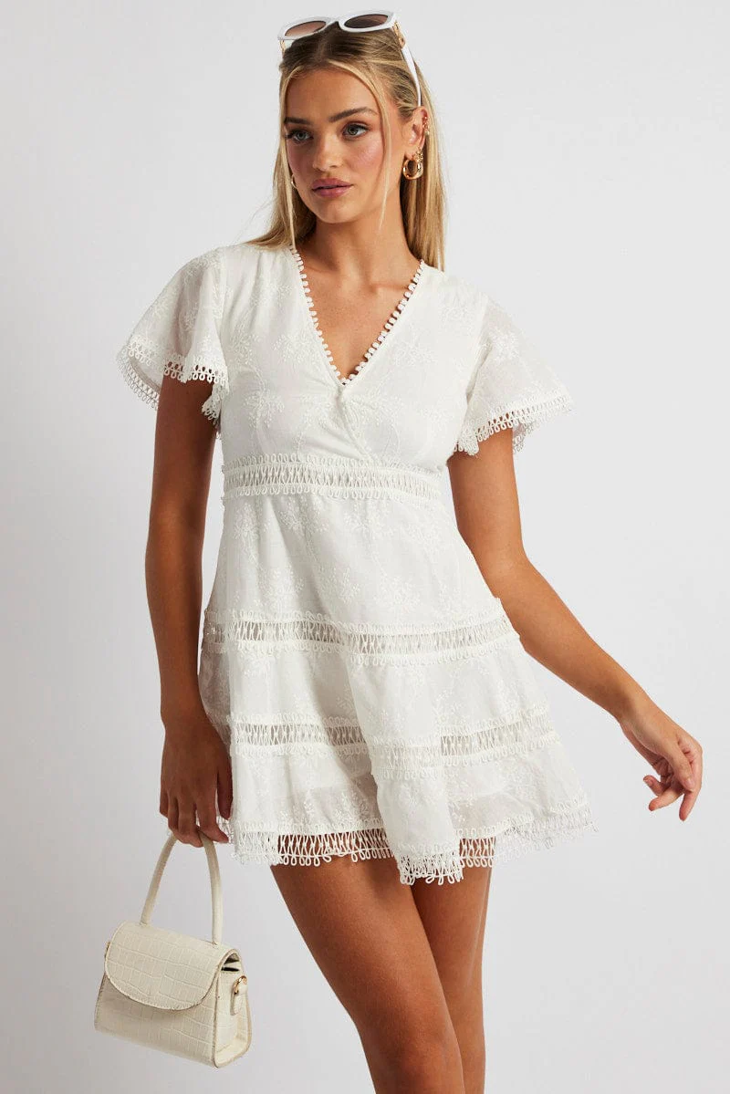 White Fit And Flare Dress Short Sleeve Mini