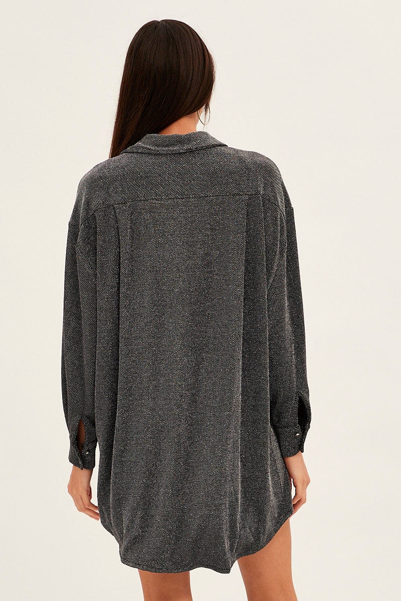 Metallic Oversized Shirt Dress