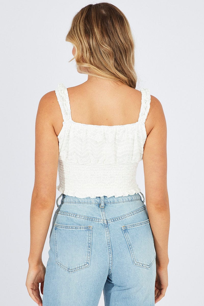 White Lace Top Crop Sleeveless
