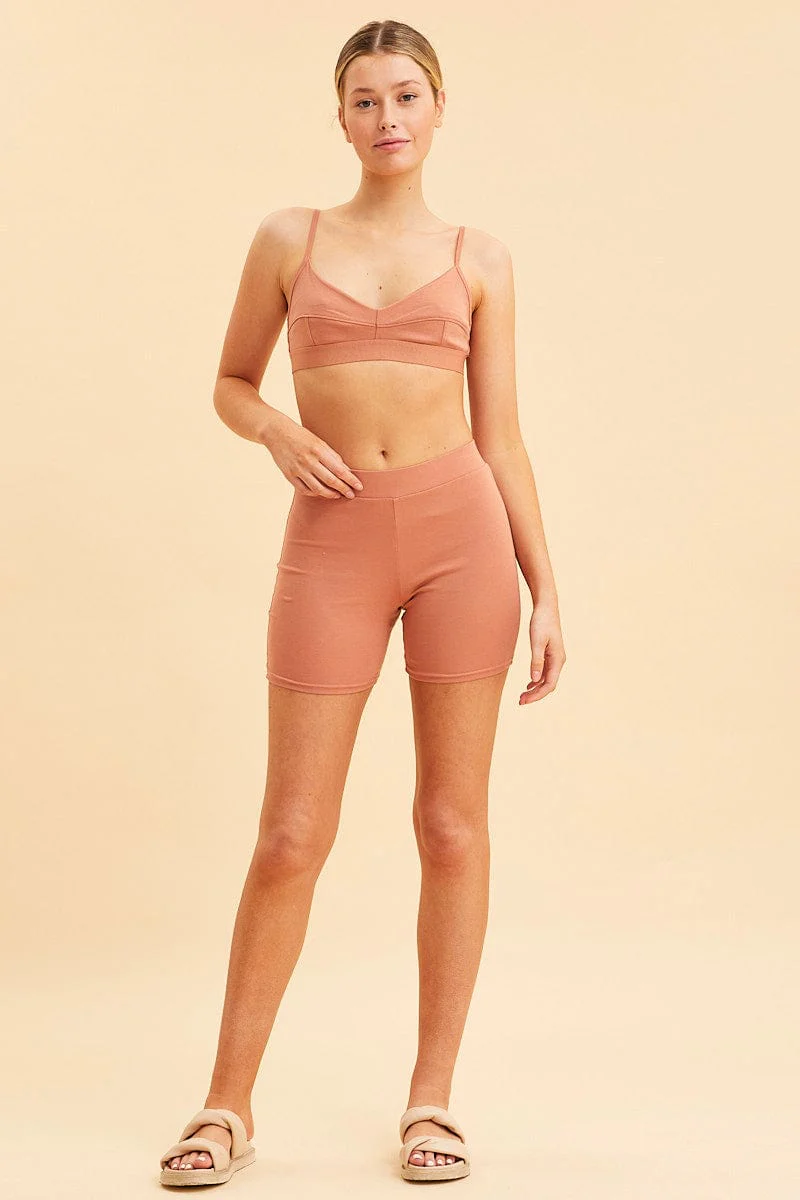 Orange Triangle Bralette Cotton Stretch Seam Detail