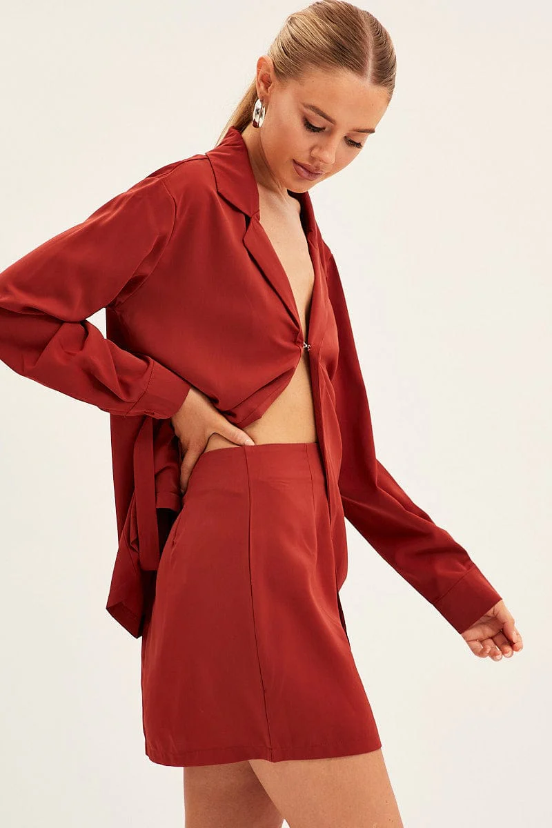 Brown Mini Skirt Satin