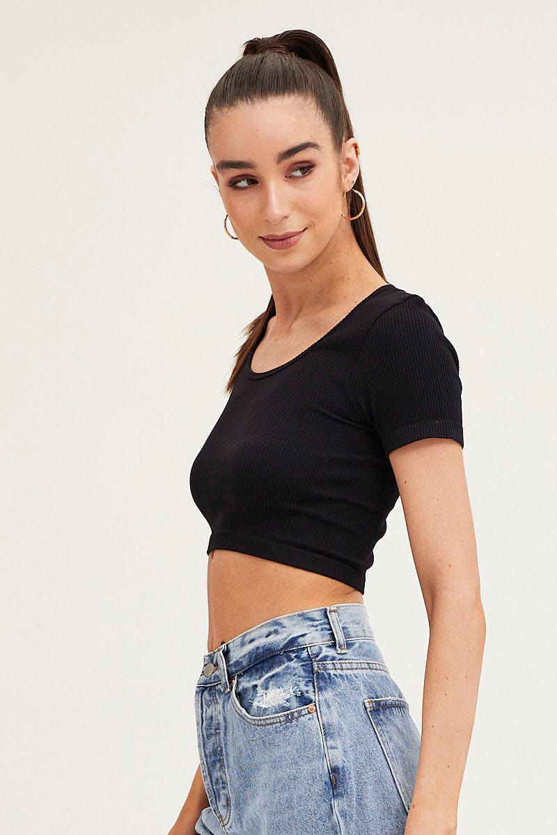 Black T Shirt Short Sleeve Round Neck Seamless