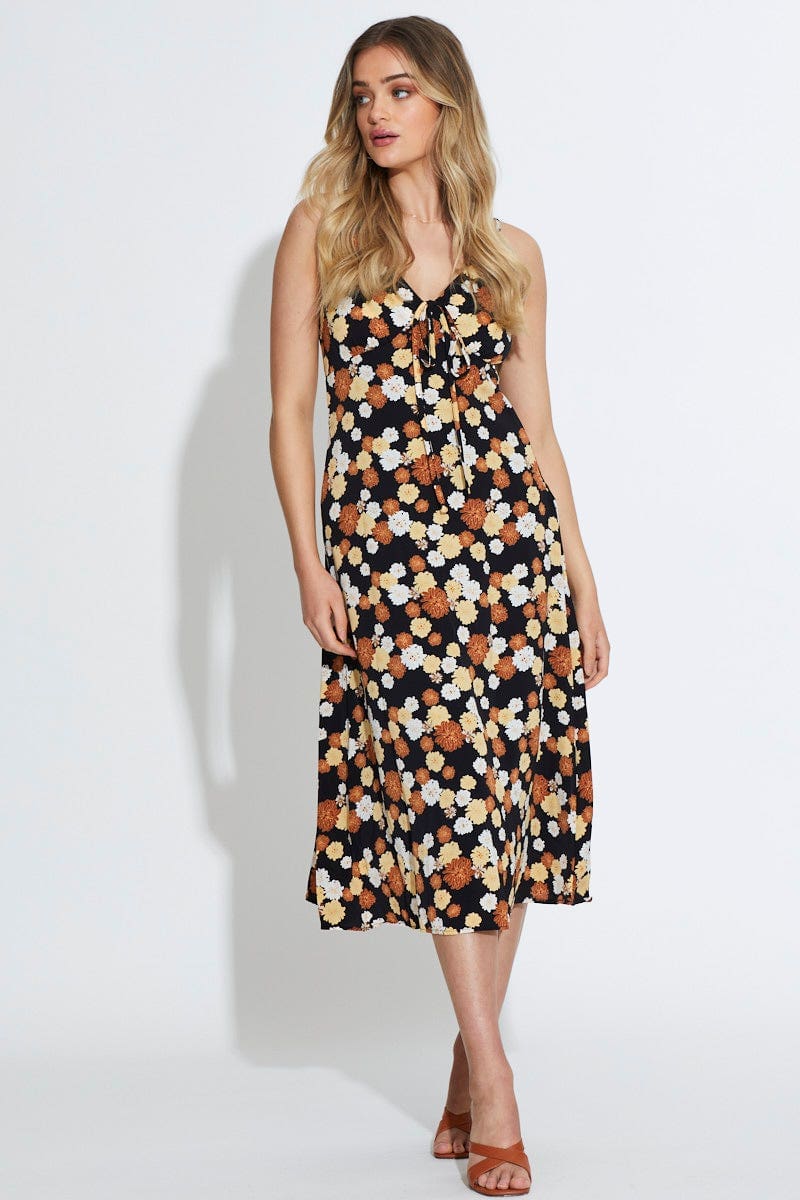 Print A Line Dress Midi