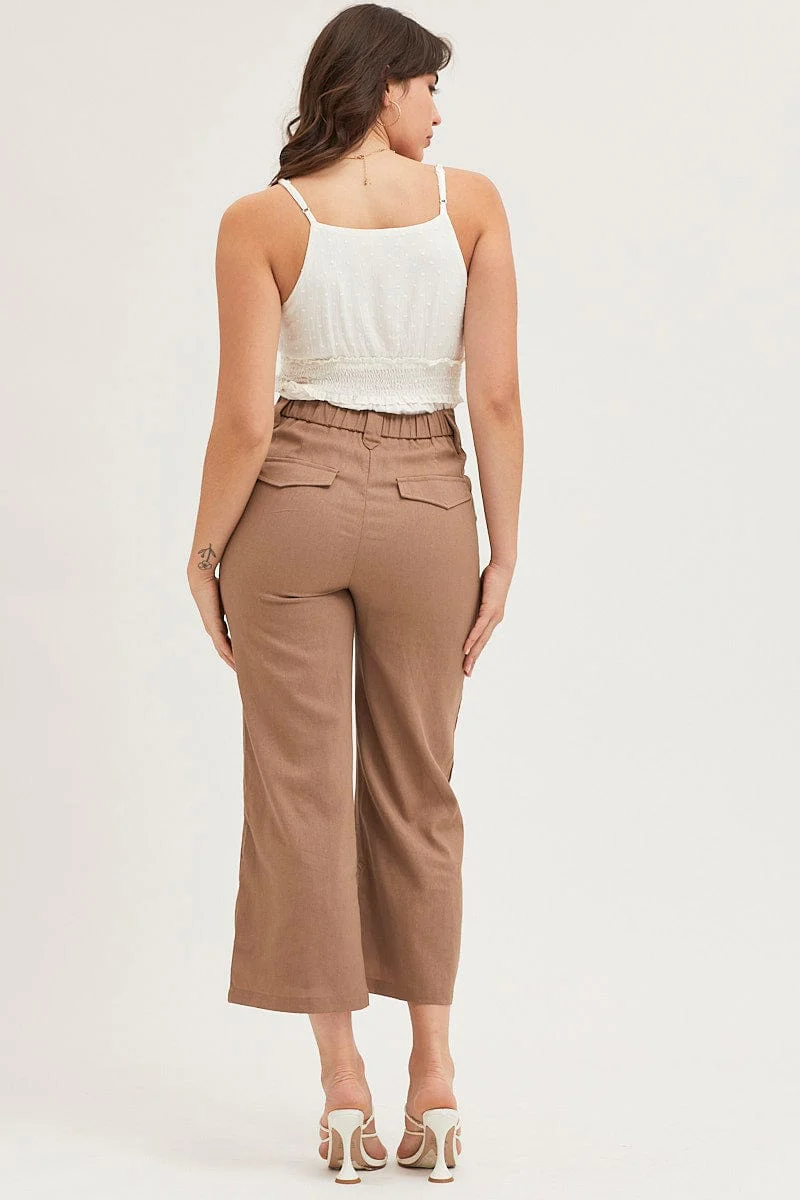 Brown Wide Leg Pants High Rise