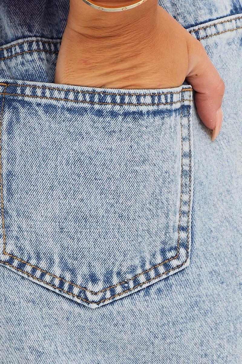 Blue High Rise Relaxed Denim Shorts
