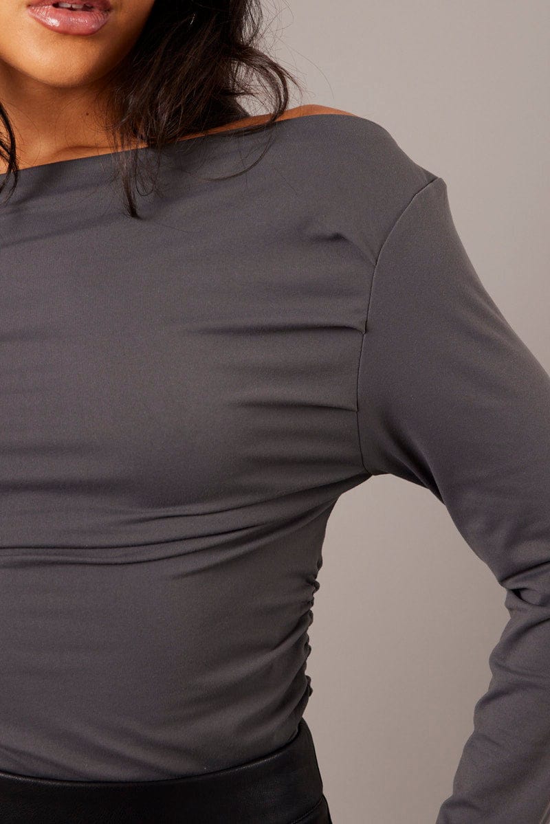 Grey Asymmetric Top Long Sleeve