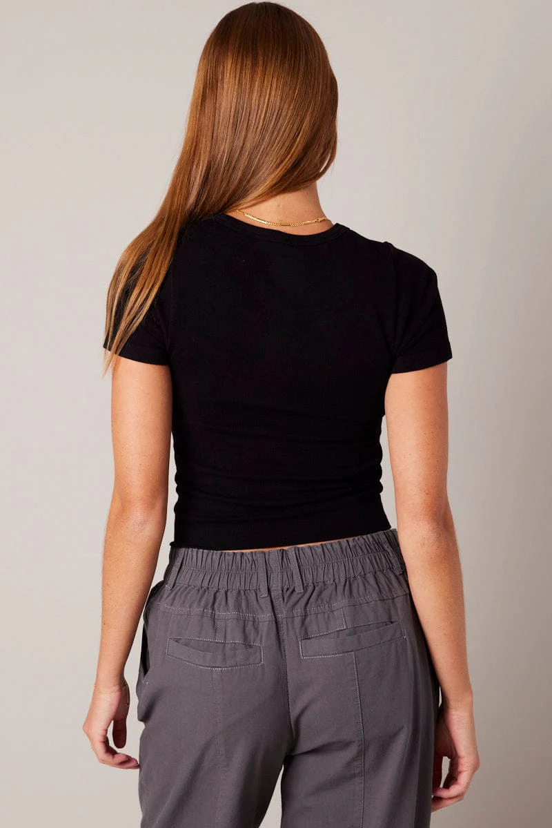 Black T Shirt Short Sleeve Crew Neck Seamless
