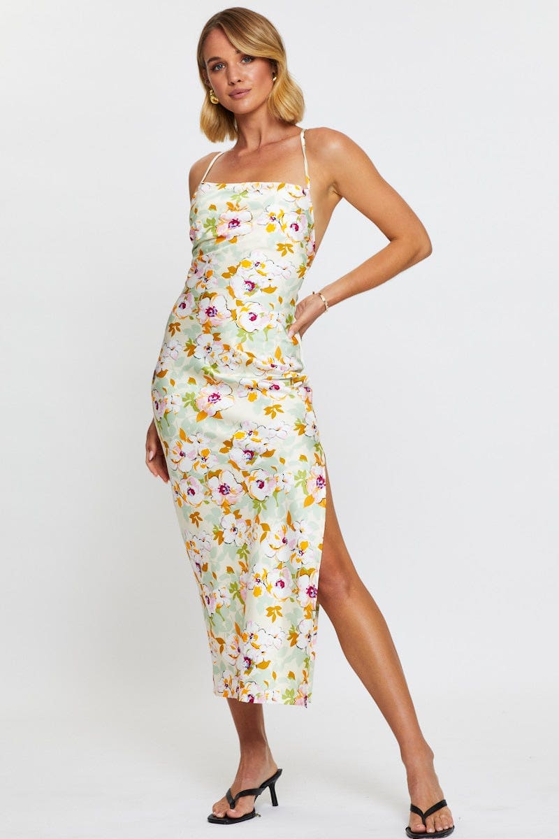 Print Midi Dress Cowl Neck