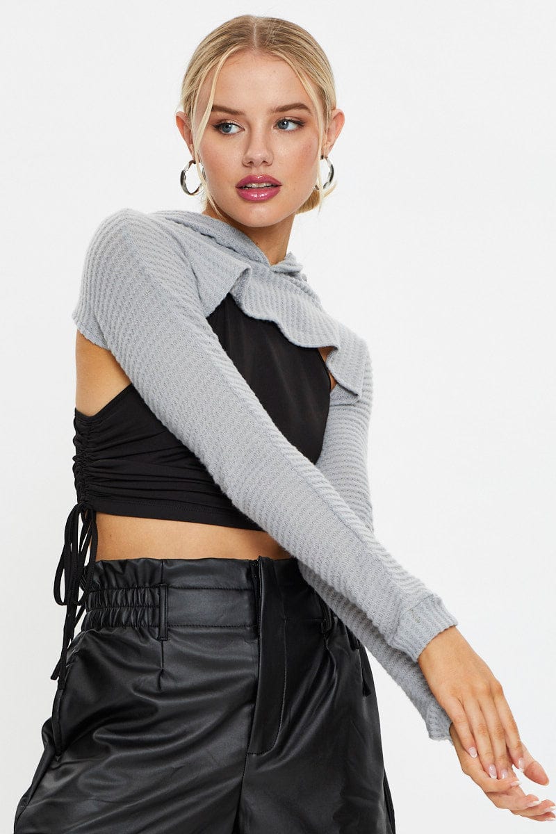 Grey Super Crop Hoodie Sweater