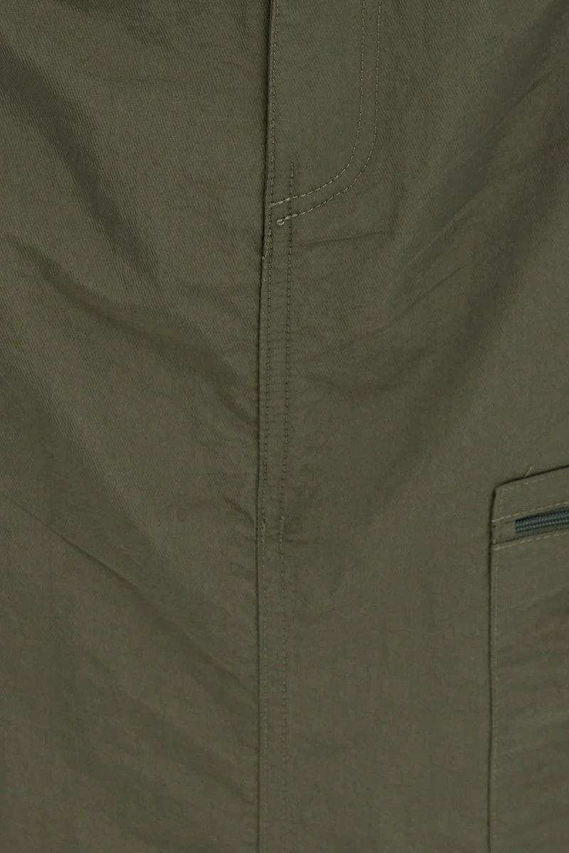 Green Parachute Skirt Cargo Mid Rise