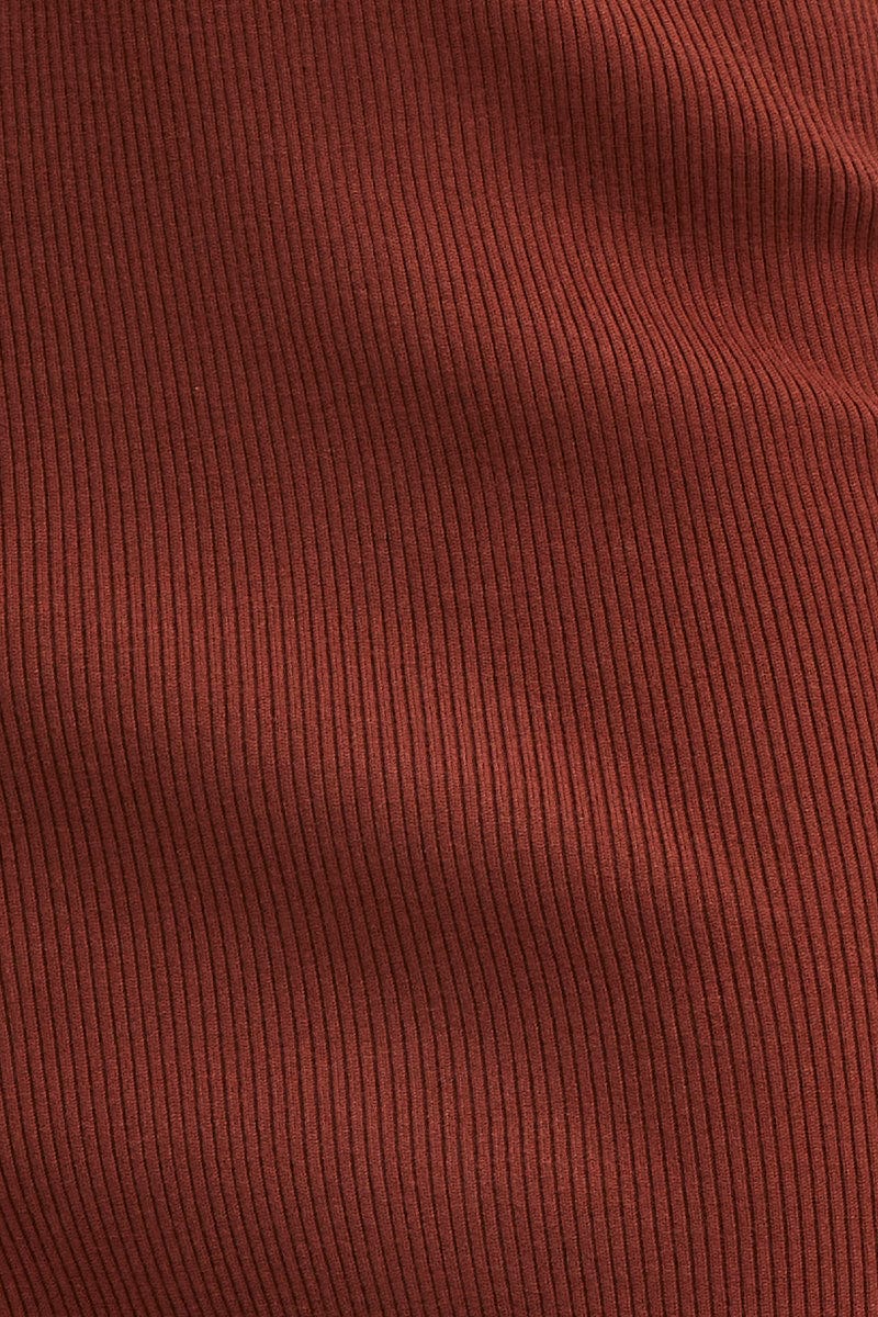 Brown Knit Skirt Midi Side Split