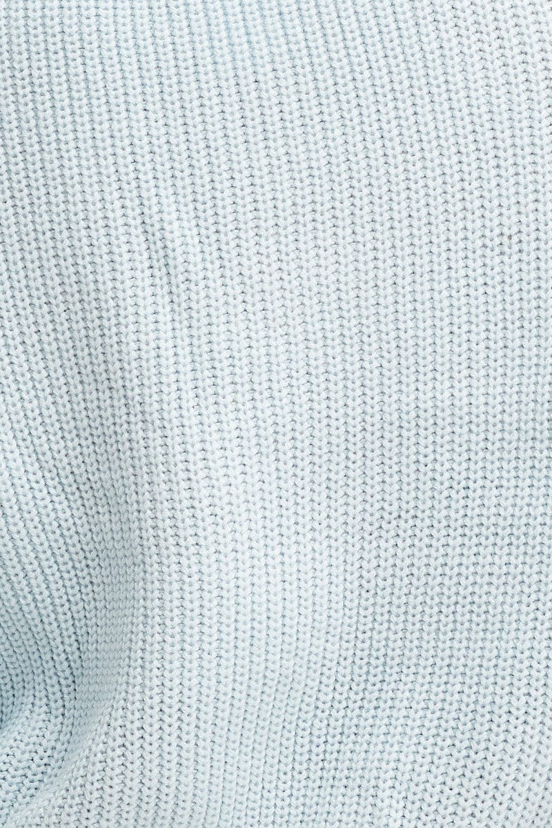 Blue Knit Top Long Sleeve Relaxed Turtleneck Cable