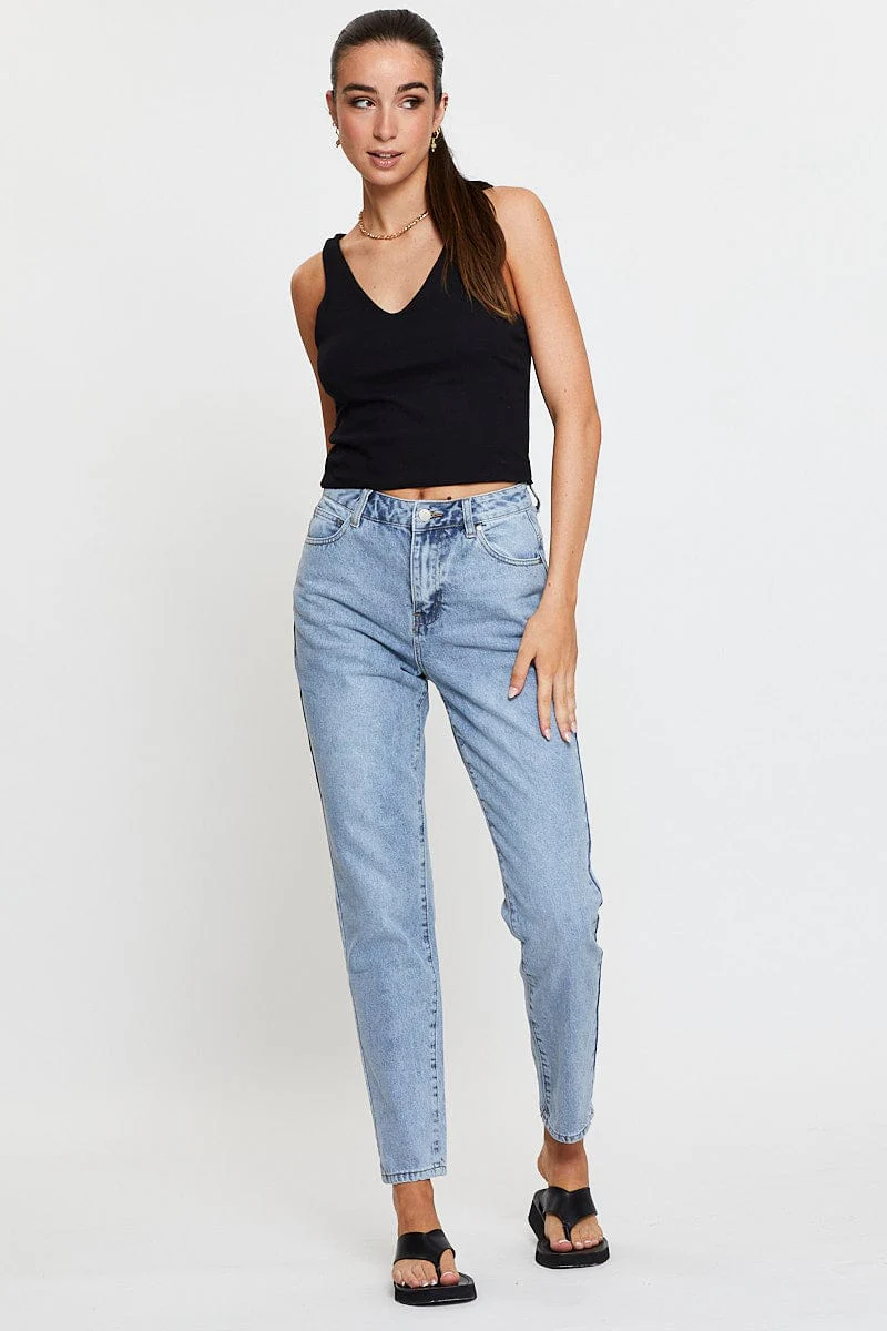 Blue High Rise Mom Jeans