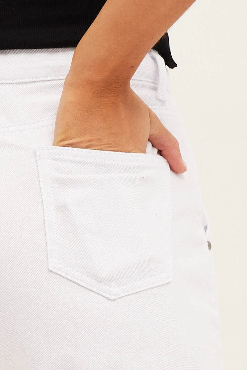 White High Rise Pleats Denim Shorts