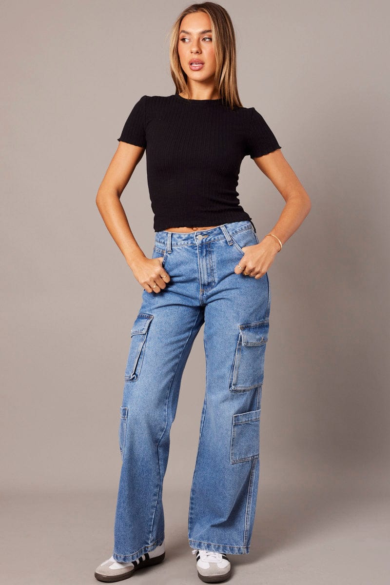 Denim Cargo Jean Mid Rise