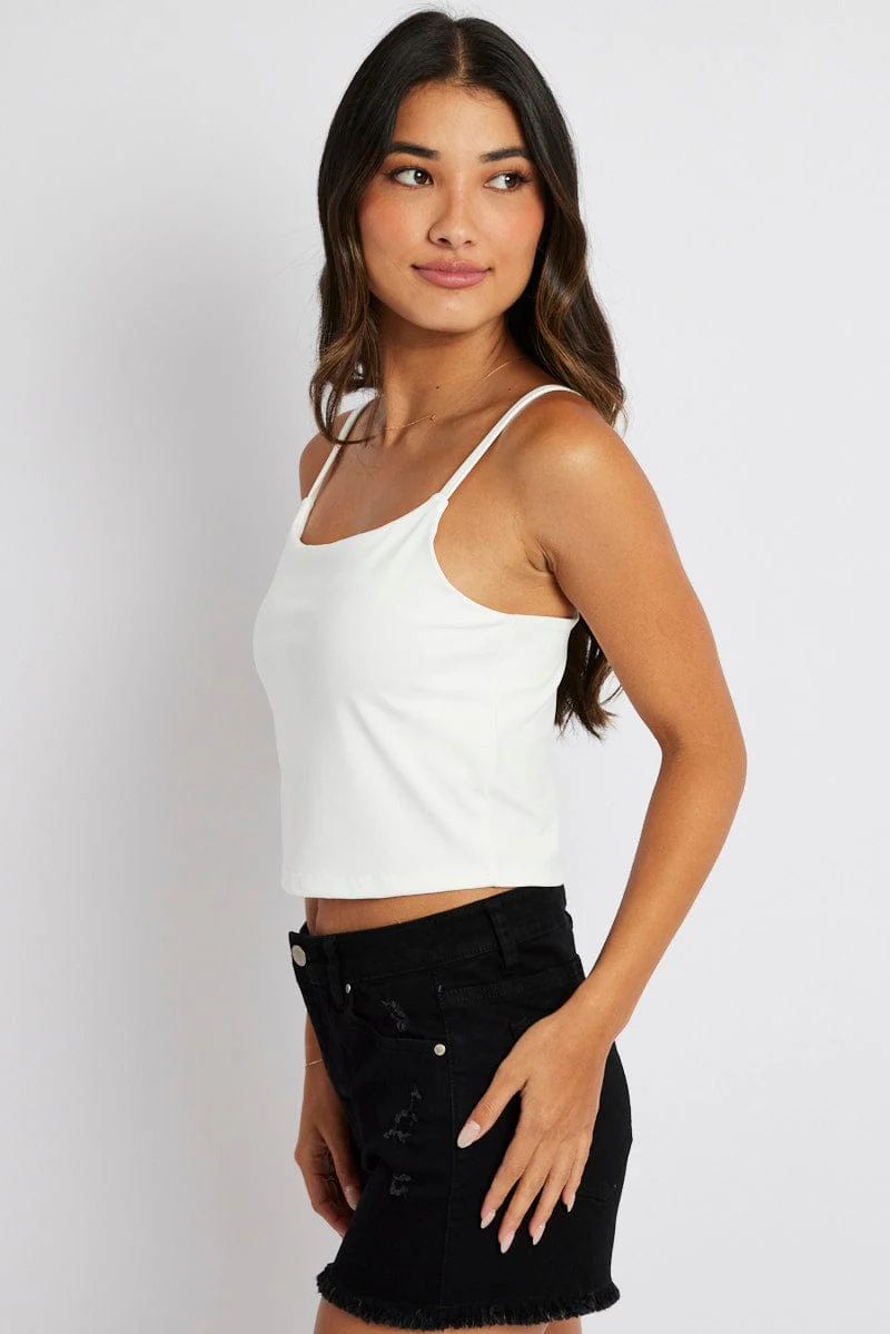 White Bralette Round Neck Sleeveless Padded