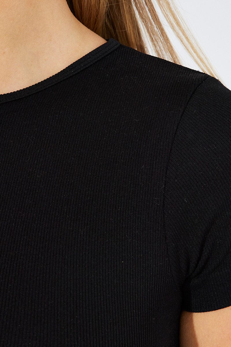Black T Shirt Short Sleeve Crew Neck Seamless