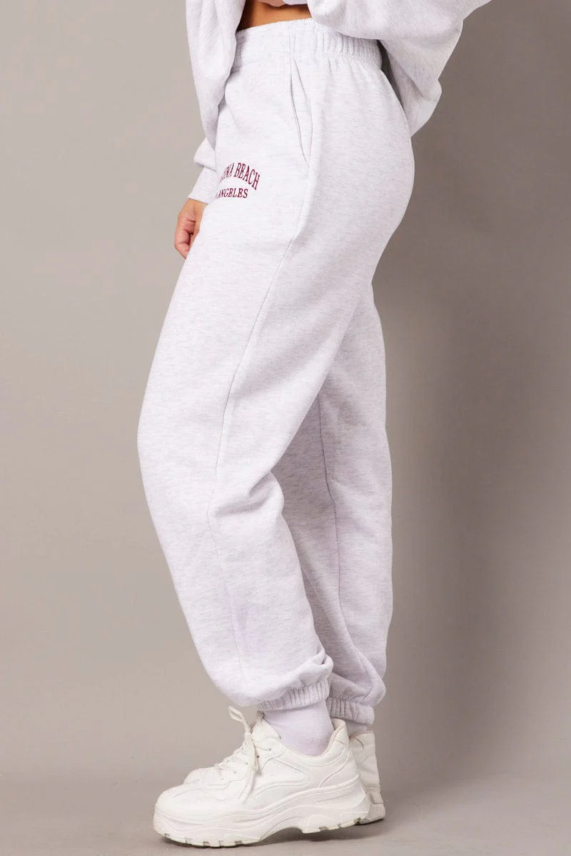 Grey Track Pants High Rise