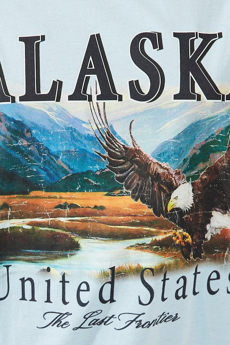 Blue Eagle Graphic Oversized T-shirt Short Sleeve Tee