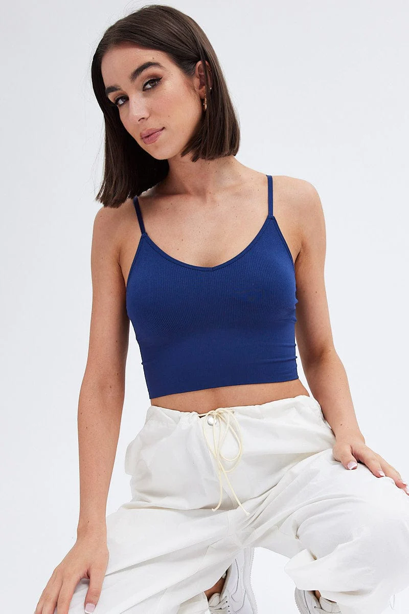 Blue Crop Singlet Top Seamless