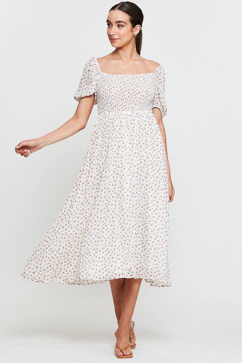 Print Midi Dress Short Sleeve Round Neck