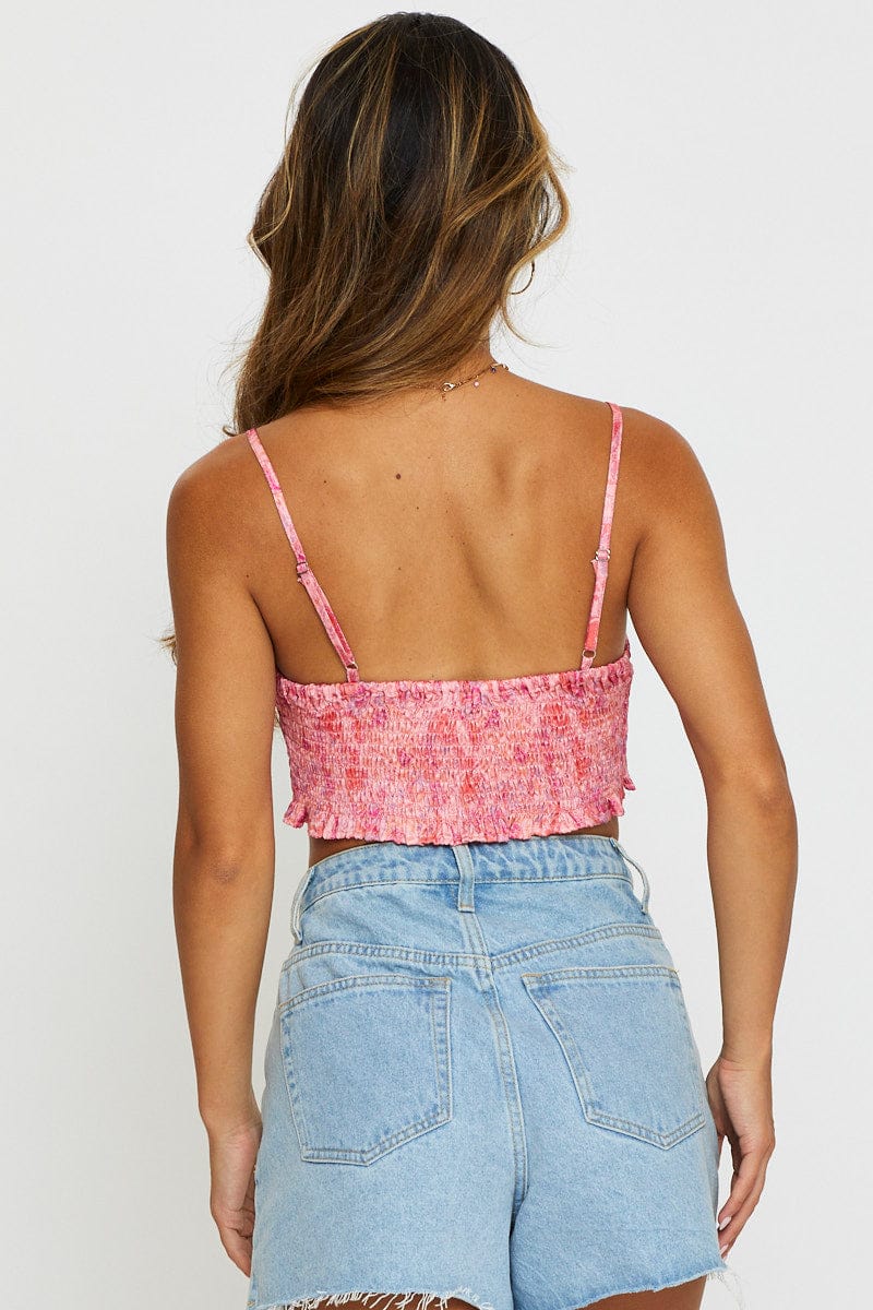 Print Cami Top Crop Satin