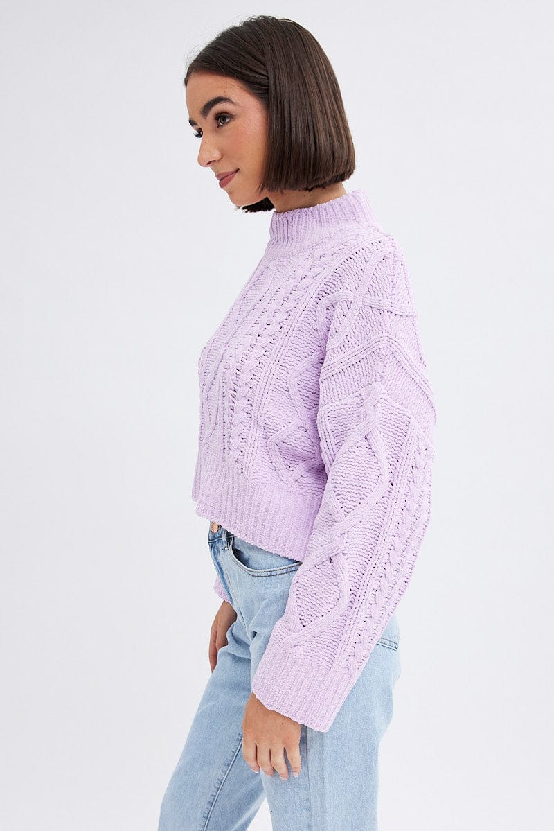 Purple Cable Knit Jumper Long Sleeve