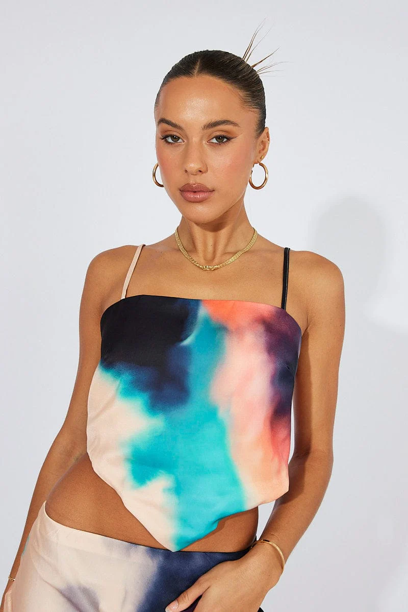 Multi Abstract Cami Top Tie Back