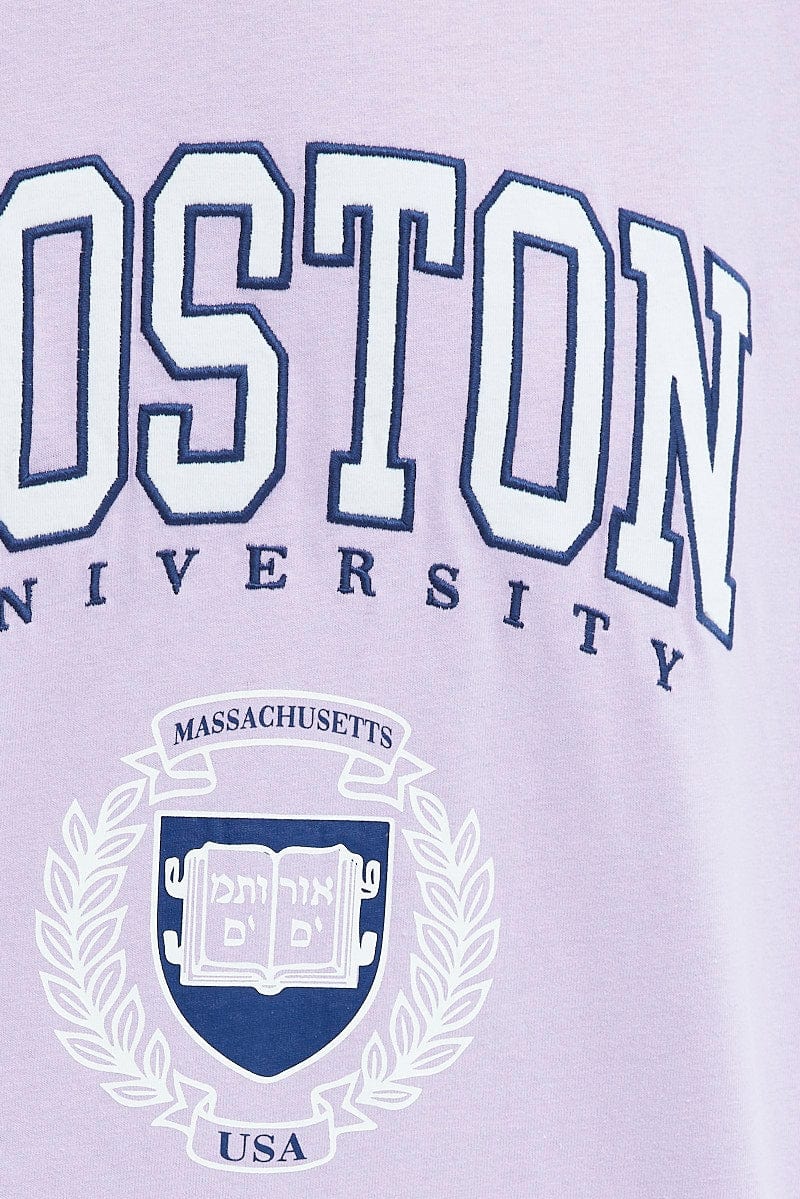 Purple Short Sleeve Boston Embroidered Tee