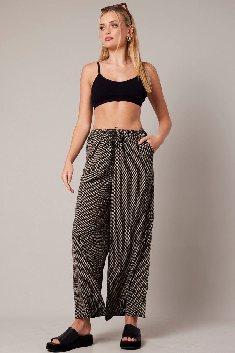 Black Geo Wide Leg Pants High Rise