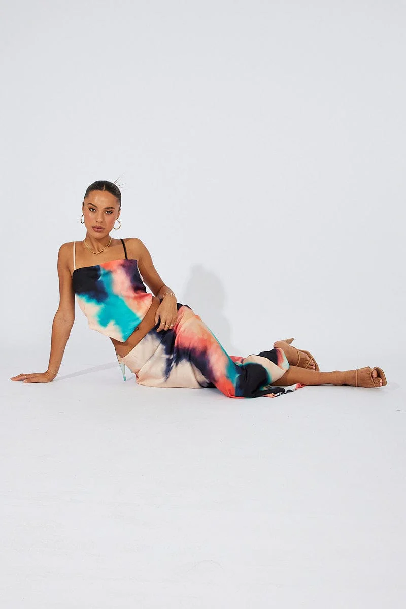 Multi Abstract Slip Skirt Maxi