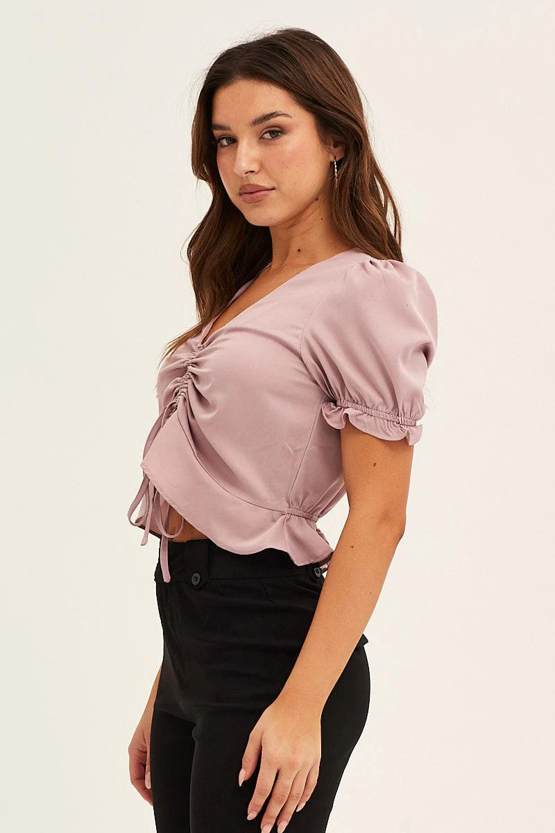 Pink Cropped Top Frill Hem