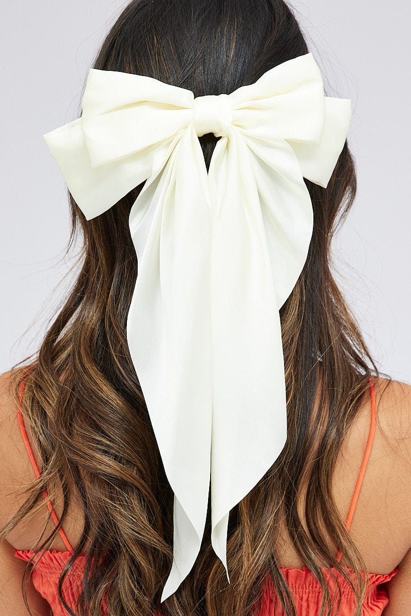 White Large Bow Hair Clip